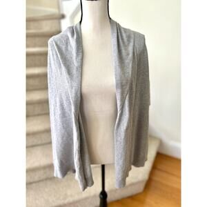 Eileen Fisher Grey Short Sleeve Drapey Organic Cotton Knit Cardigan Flaw